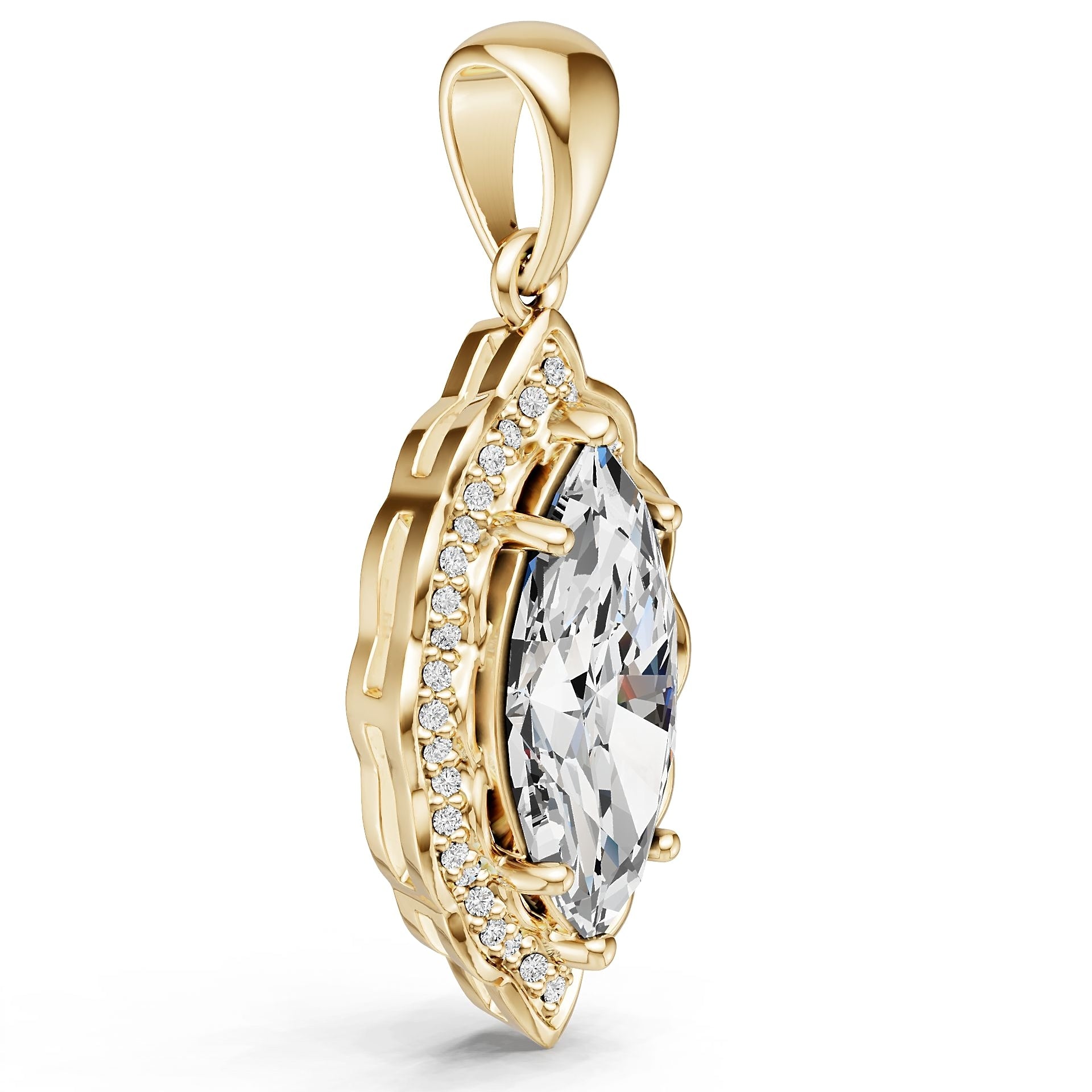 18K Gold Semi Mount Pendant Setting Round Ro 17x8mm Diamond Accent Syz Jewelry
