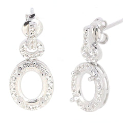14K Gold Semi Mount Earrings Setting Oval OV 9x7mm Dangle White Diamond Accent Syzjewelry