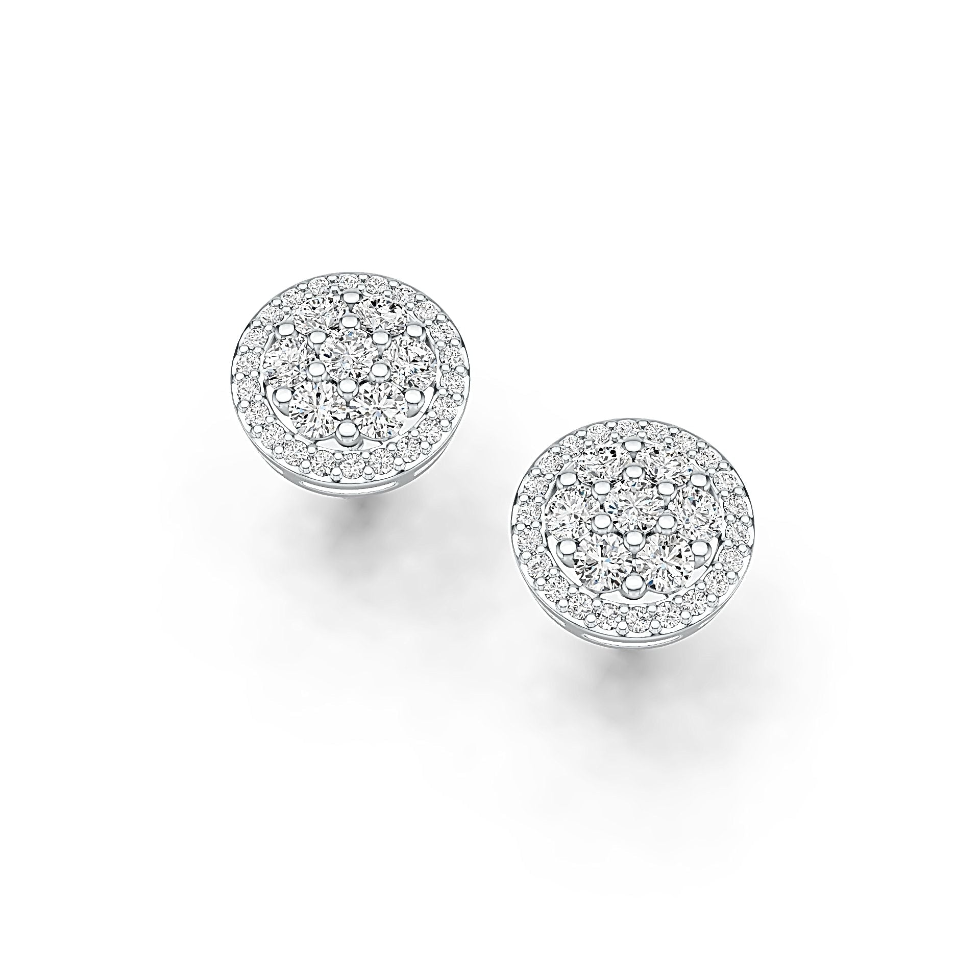 18K Gold Earrings Cluster Round Stud with White Topaz or Moissanite Diamond Accent DHJ