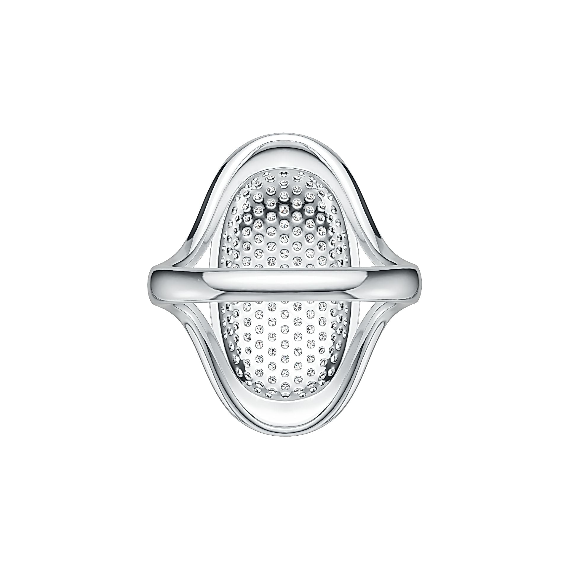 Platinum Cluster Oval-Shaped Ring with White Topaz or Moissanite Diamond Accent DHJ