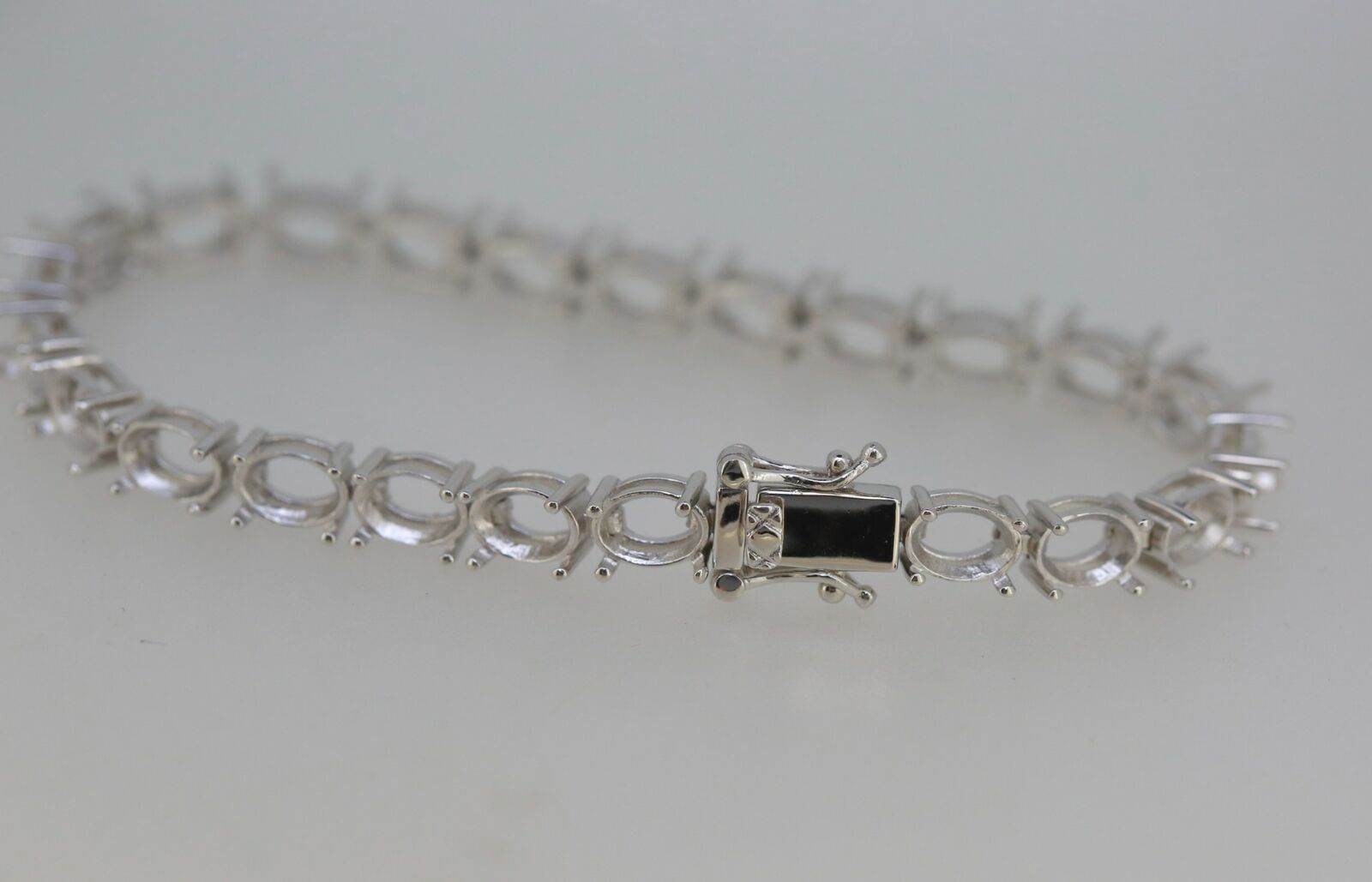 Platinum Semi Mount Tennis Bracelet Setting OV 6x4mm Cabochon Syzjewelry