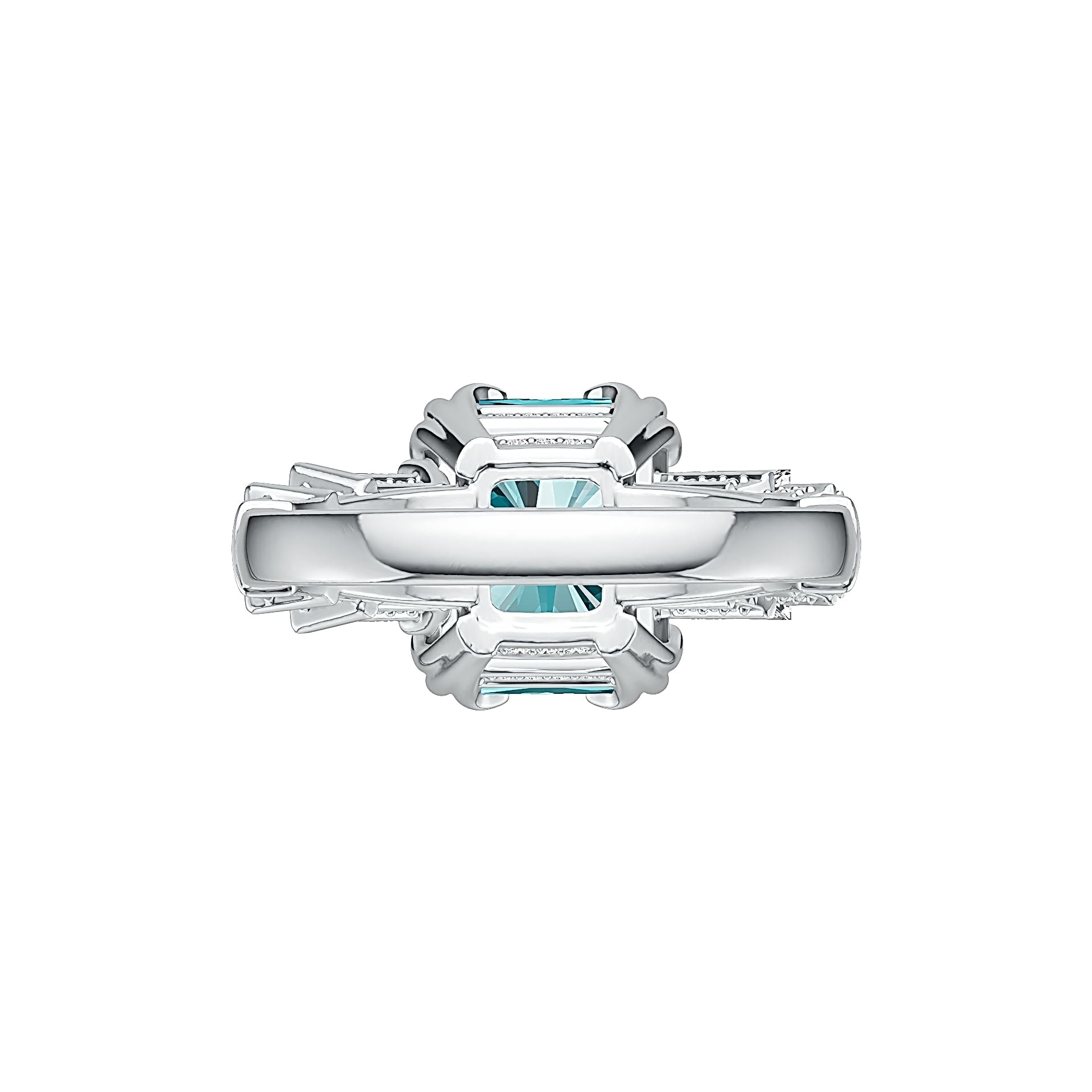14K Gold Semi Mount Ring Setting Emerald OCT 12x10mm and SQ 6x6mm 3 Stone Ring Diamond Accent DHJ