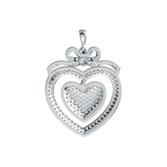 Sterling Silver Pendant Heart with Bow Theme with White Topaz or Moissanite - Syzjewelry