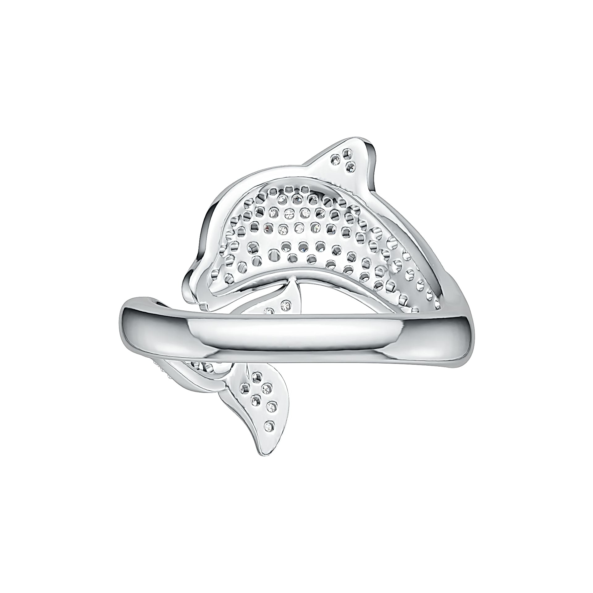 Sterling Silver Ring Fish Dolphin Theme with White Topaz or Moissanite DHJ