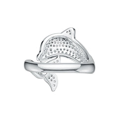 Sterling Silver Ring Fish Dolphin Theme with White Topaz or Moissanite DHJ