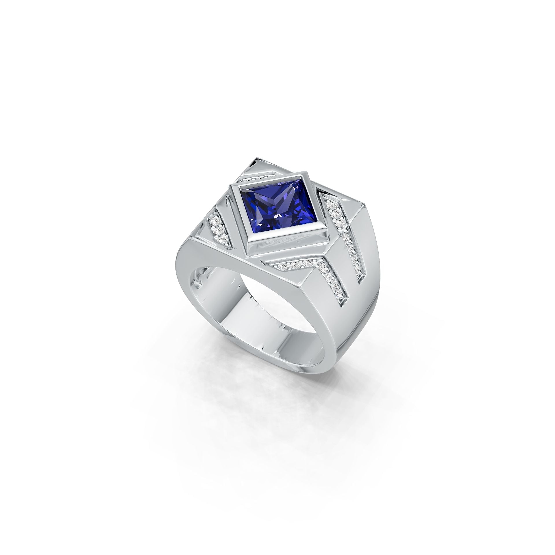 Sterling Silver Semi Mount Ring Setting Princess SQ 7x7mm Men's Ring Mounting Full Bezel Set Syzjewelry