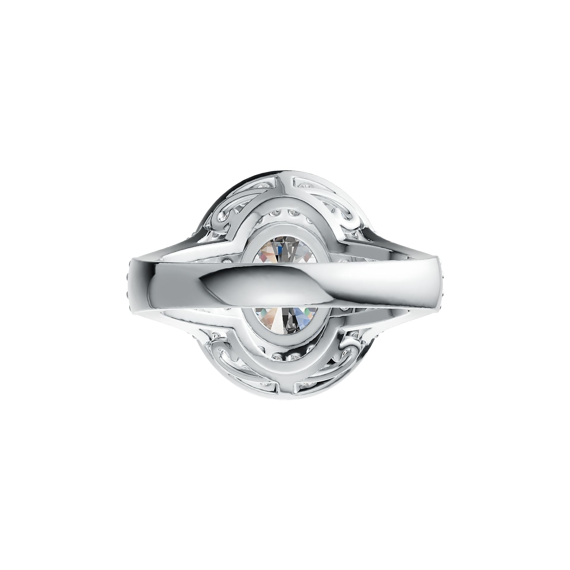 18K Gold Semi Mount Ring Setting Oval OV 10X8mm Halo Split Shank Diamond Accent DHJ