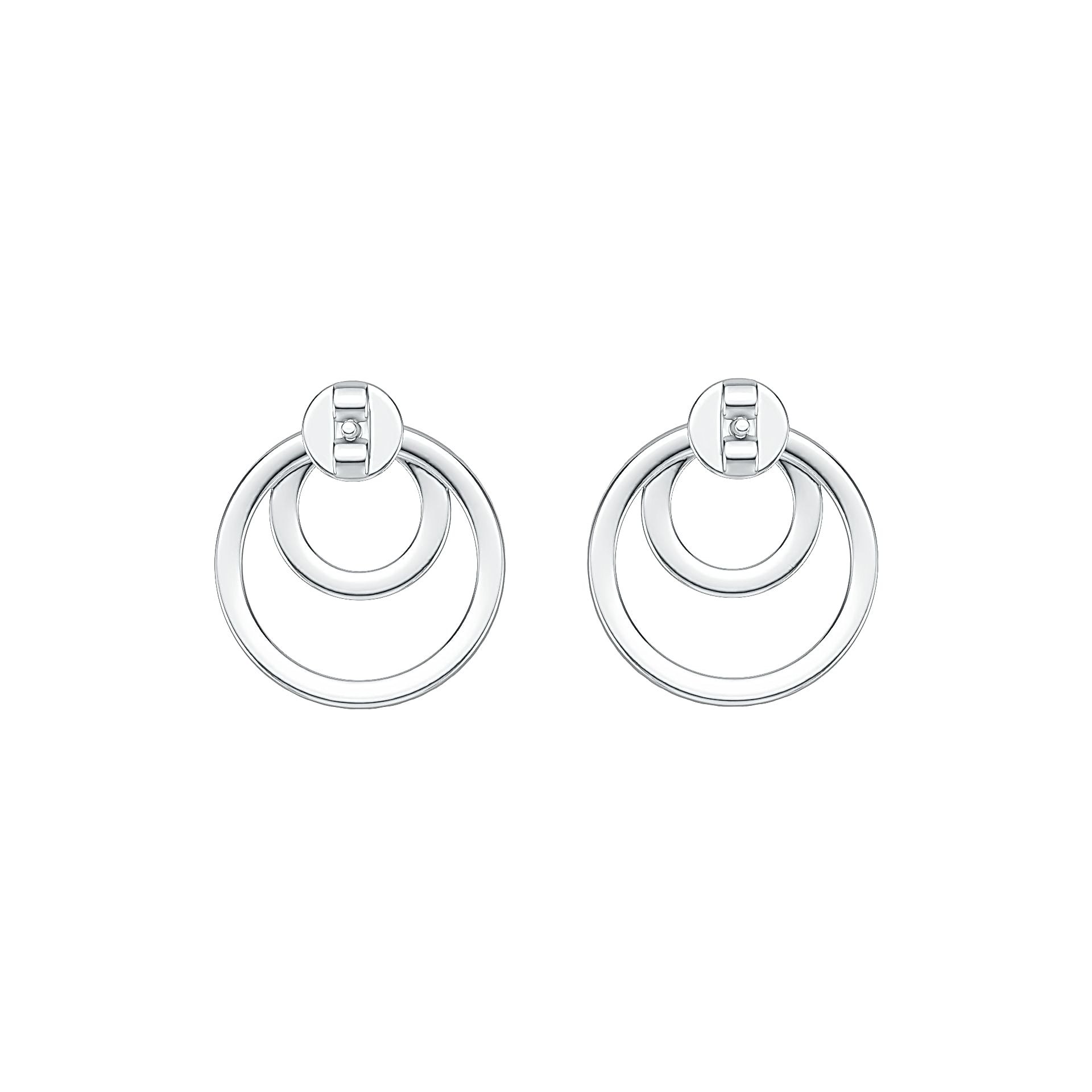 Sterling Silver Earrings Double Circle Theme with White Topaz or Moissanite DHJ