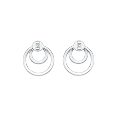 Sterling Silver Earrings Double Circle Theme with White Topaz or Moissanite DHJ