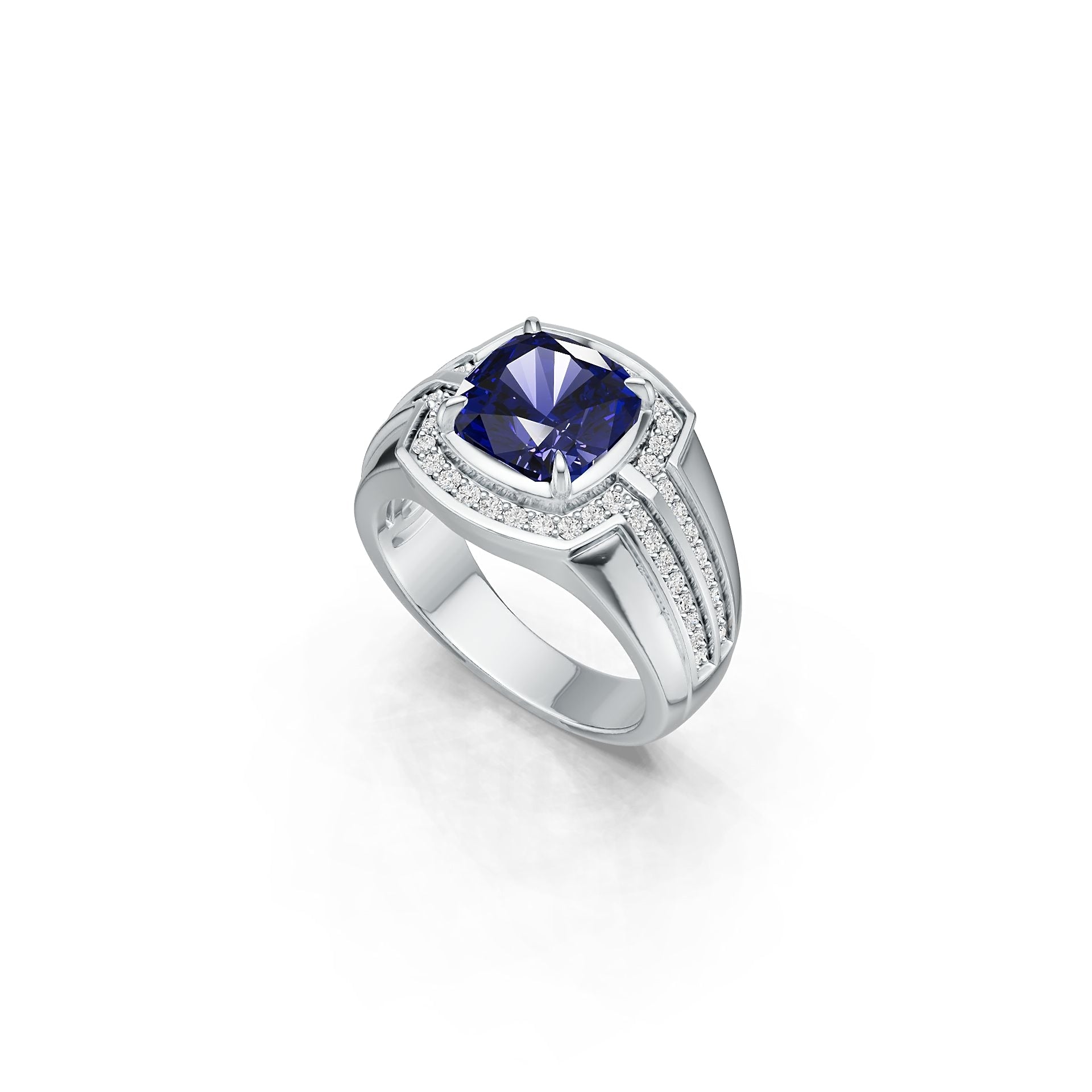 Men's Sterling Silver Semi Mount Ring Setting Cushion CU 10x10mm Male Ring Halo Ring Syzjewelry