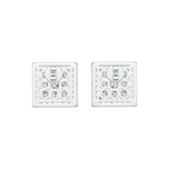 Sterling Silver Semi Mount Earrings Setting Princess SQ 3X3mm with White Topaz DHJ