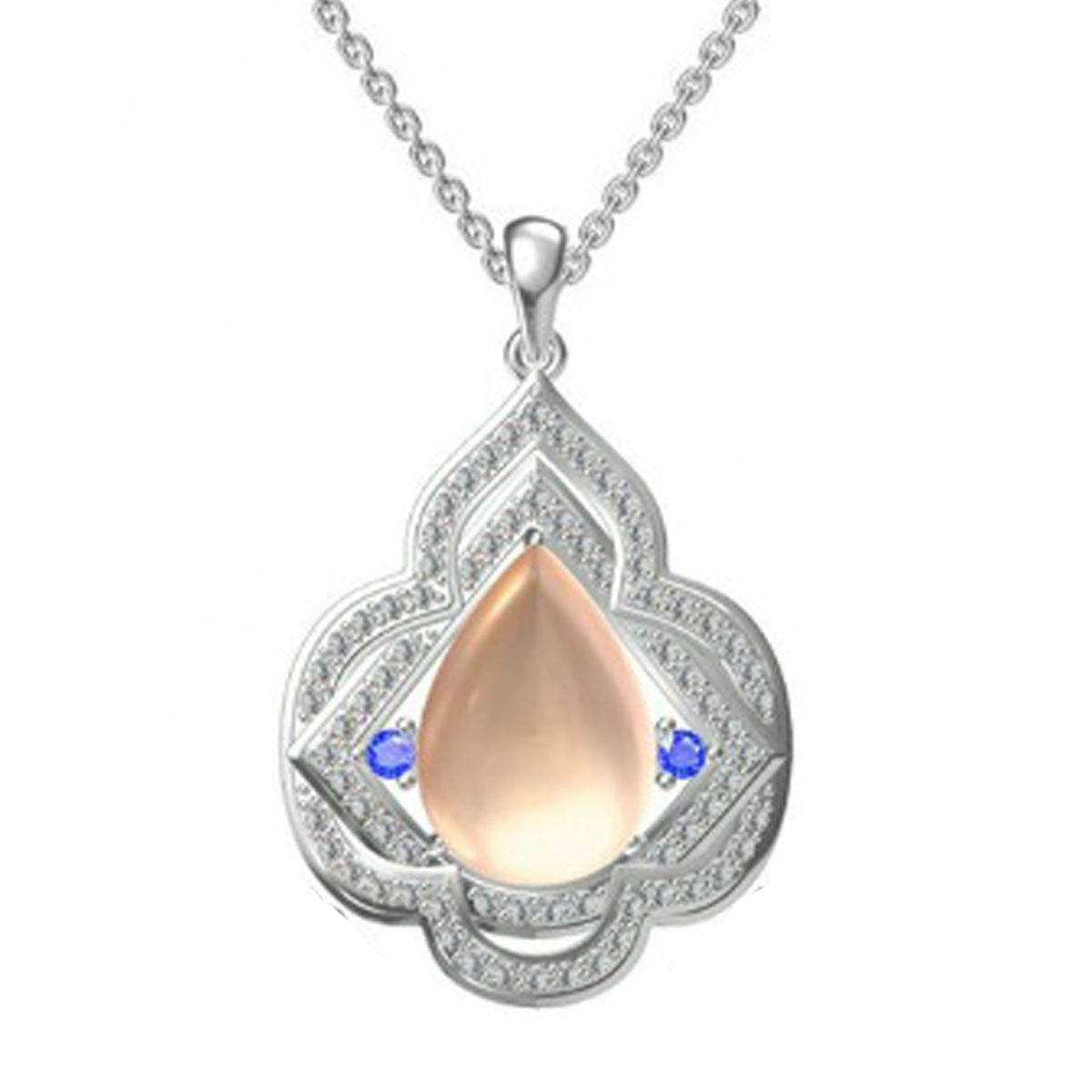 18K Gold Semi Mount Pendant Setting Pear PE 17X12mm Cabochon Diamond Accent DHJ