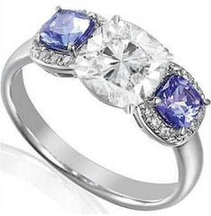 18K Gold Semi Mount Ring Setting Cushion CU 7.5X7.5mm CU 4X4mm Diamond Accent DHJ