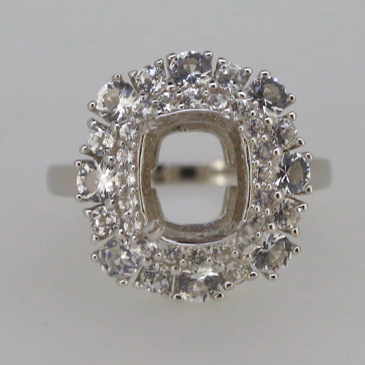 18K Gold Semi Mount Ring Setting Cushion CU 10x8mm Double Halo Diamond Accent Syzjewelry