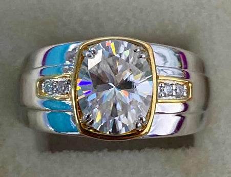 Men's 10K Gold Semi Mount Ring Setting Oval OV 10X8mm Double Prongs Moissanite Accent DHJ