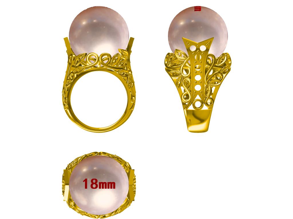 Art Nouveau Style Platinum Semi Mount Ring Setting for Pearl Round Rd 15x15mm w/ Diamond Accent Syzjewelry