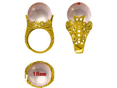 Art Nouveau Style Platinum Semi Mount Ring Setting for Pearl Round Rd 15x15mm w/ Diamond Accent Syzjewelry
