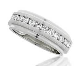 14K Gold Band Ring with or Moissanite Half-Eternity Band Channel Bezel Diamond Accent DHJ
