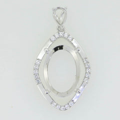 18K Gold Semi Mount Pendant Setting Oval OV 16x12mm PE 6x4mm Diamond Accent Syzjewelry