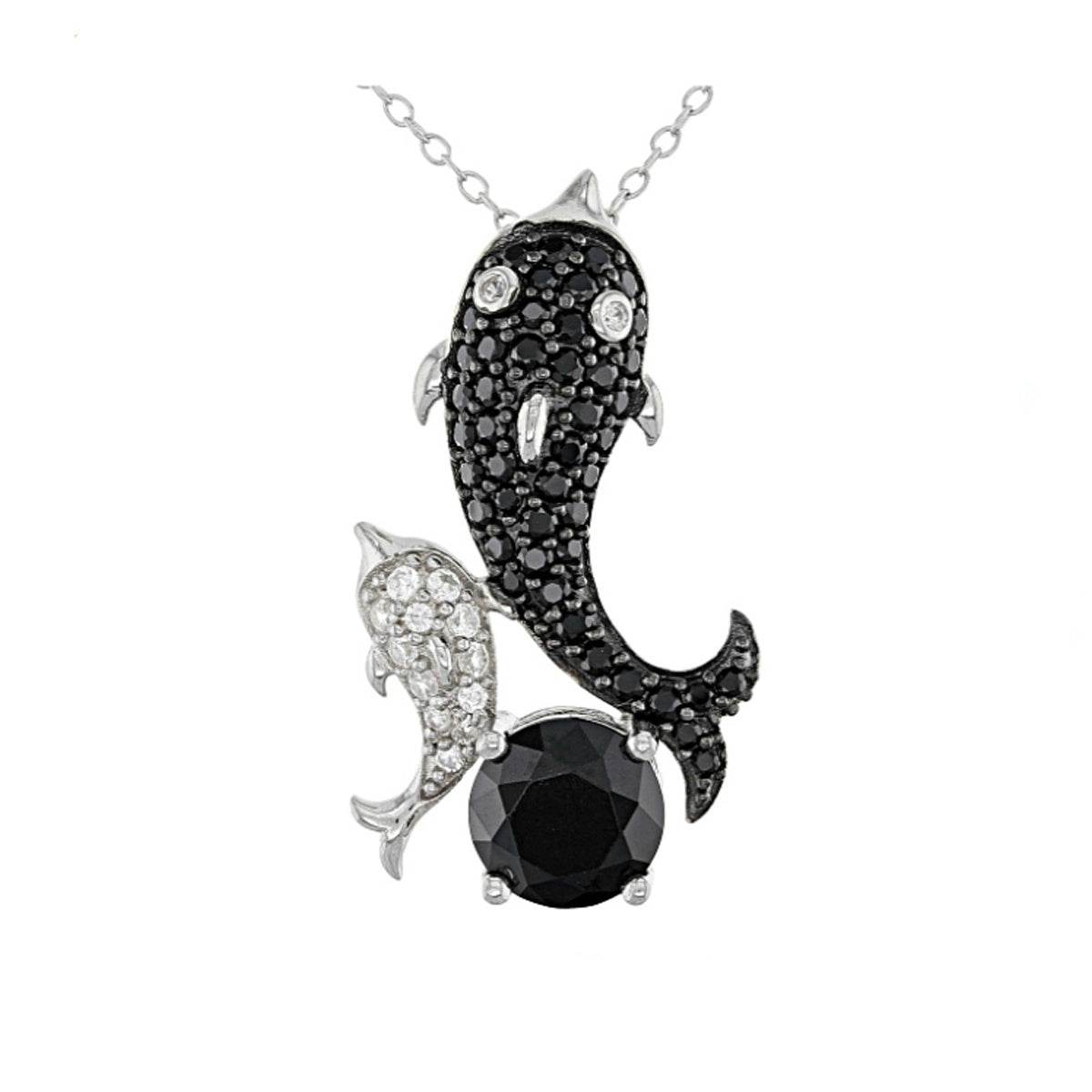 Platinum Semi Mount Pendant Setting Round RD 8x8mm Dolphin Theme Diamond Accent DHJ