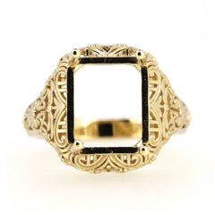 Art Deco 18K Gold Semi Mount Ring Setting Emerald OCT 11x9mm Vintage Repro Syzjewelry
