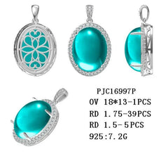 10K Gold Semi Mount Pendant Setting Oval OV 18x13mm Cabochon Halo Moissanite Accent DHJ