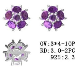 Platinum Semi Mount Earrings Setting Oval OV 4X3mm RD 3x3mm DHJ