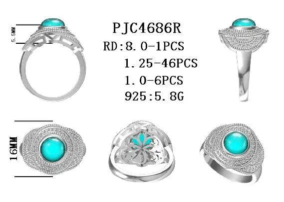 14K Gold Semi Mount Ring Setting Round RD 8x8mm Cabochon Diamond Accent DHJ