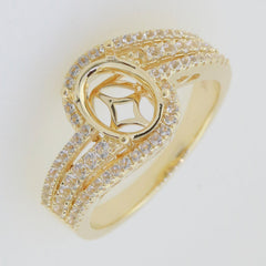 10K 14K Gold or Platinum Semi Mount Ring Setting Oval OV 9X7mm Halo Bypass Diamond Accent DHJ