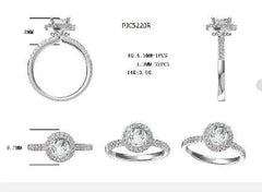 18K Gold Semi Mount Ring Setting Round RD 6.5x6.5mm Hidden Halo Engagement Ring for 1 Carat Diamond Diamond Accent DHJ