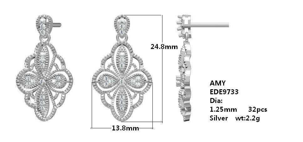 Platinum Earrings Dangle Filigree Design with or Moissanite Diamond Accent DHJ