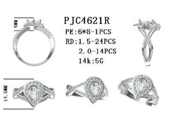 14K Gold Semi Mount Ring Setting Pear PE 8X6mm Halo with Diamond Accent DHJ