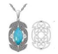18K Gold Semi Mount Pendant Setting Marquise MQ 14X7mm Cabochon Diamond Accent DHJ