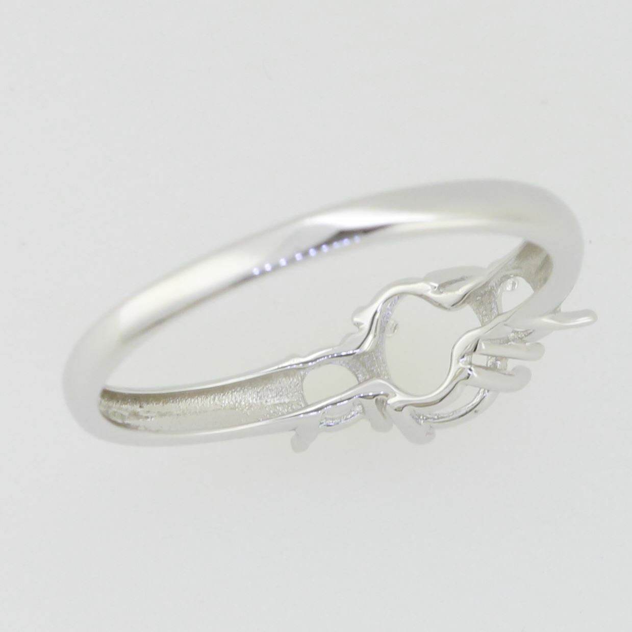 Platinum Semi Mount Ring Setting Oval OV 7X5mm RD 3.5mm 3 Stone Diamond Accent Syzjewelry