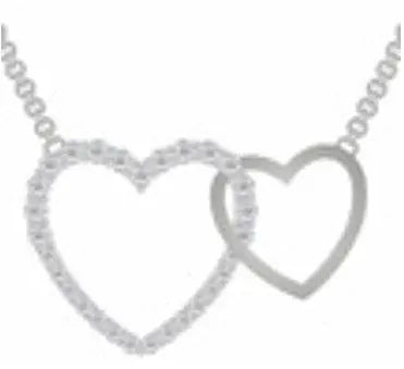 14K Gold Pendant Double Heart Theme with White Topaz or Moissanite Diamond Accent DHJ