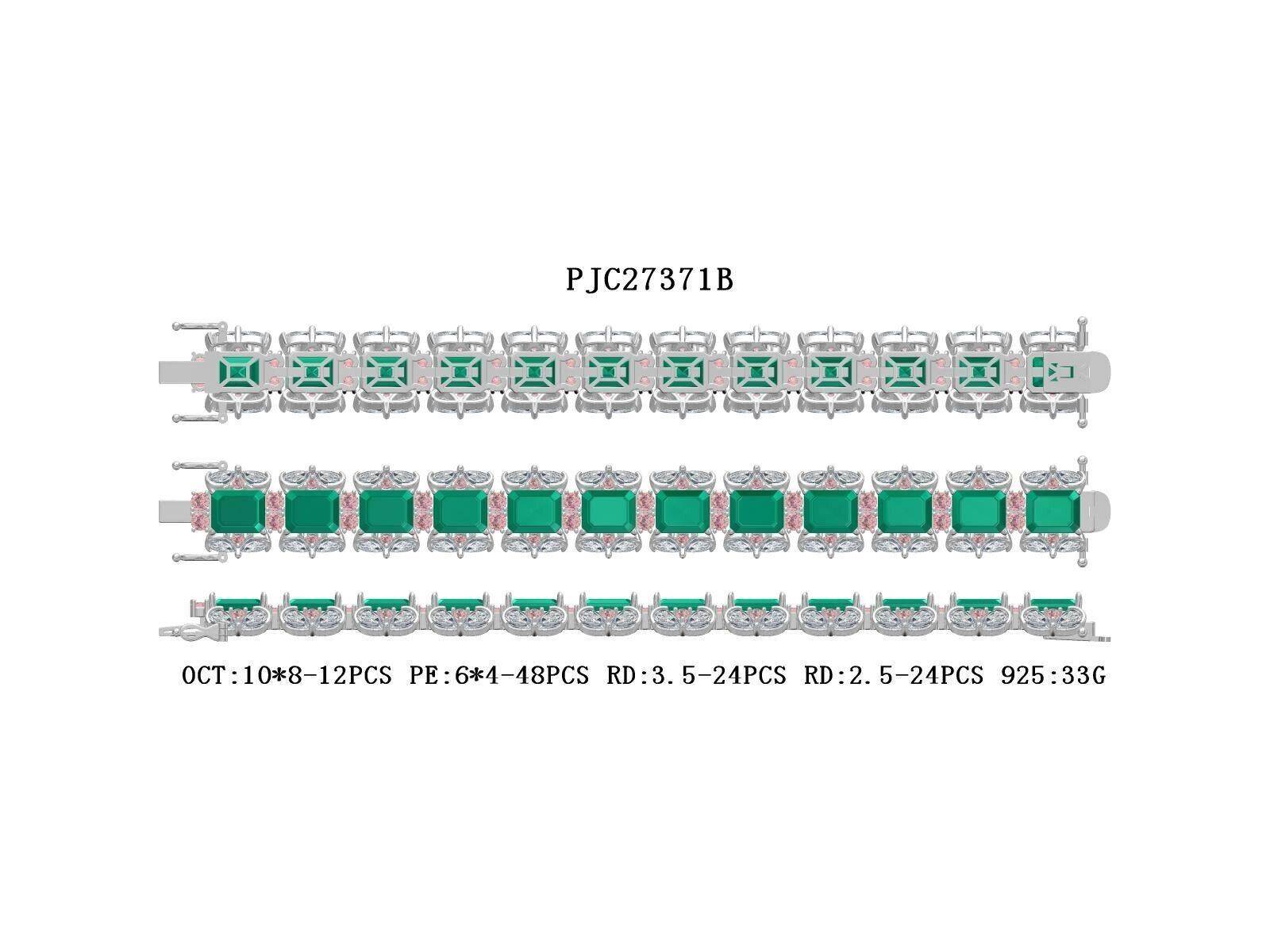 18K Gold Semi Mount Bracelet Setting Emerald OCT 10X8mm PE 6x4 RD3.5 Diamond Accent Syzjewelry
