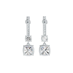 18K Gold Semi Mount Earrings Setting Cushion CU 10X10mm RD 6X6mm Diamond Accent DHJ