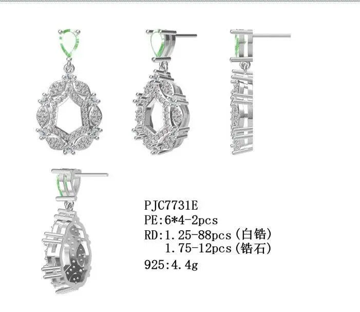 14K Gold Semi Mount Earrings Setting Pear PE 6X4mm Diamond Accent DHJ