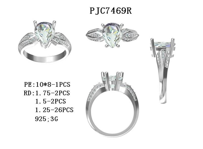 Platinum Semi Mount Ring Setting Pear PE 10X8mm Diamond Accent DHJ