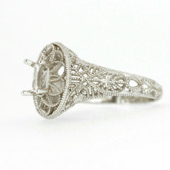 Art Deco Style Platinum Semi Mount Ring Setting Oval OV 6x4mm Syzjewelry