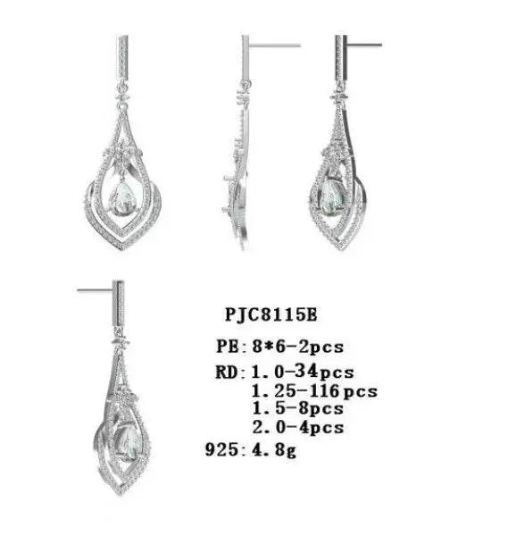 10K Gold Semi Mount Earrings Setting Pear PE 8x6mm with White Topaz Moissanite Accent DHJ