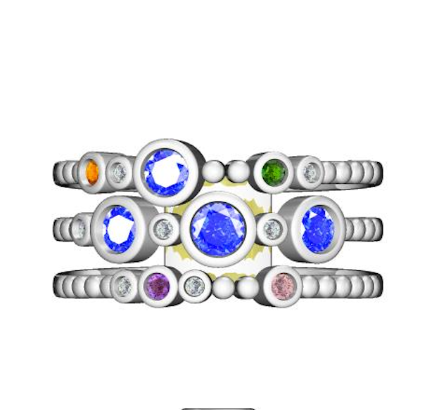 18K Gold Semi Mount Ring Setting Round RD 4x4mm 3 Band Flush Bezel Band Ring Diamond Accent DHJ