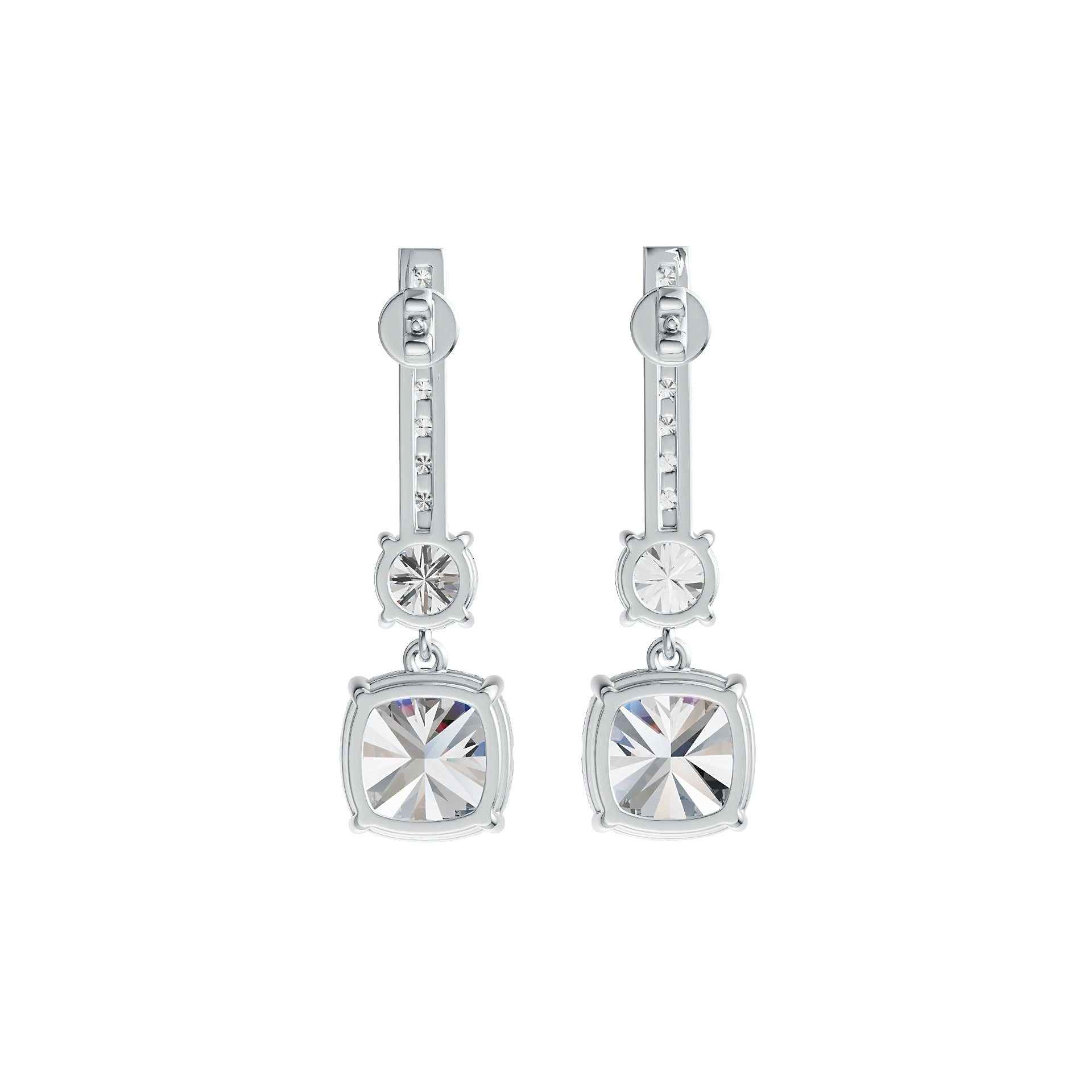 Platinum Semi Mount Earrings Setting Cushion CU 10X10mm RD 6X6mm Diamond Accent DHJ