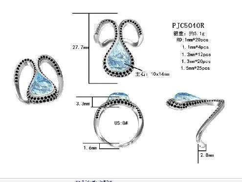 14K Gold Semi Mount Ring Setting Cabochon PE 14X10mm with White Topaz Diamond Accent DHJ