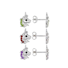18K Gold Stud Earrings Unicorn Theme with or Moissanite Diamond Accent DHJ