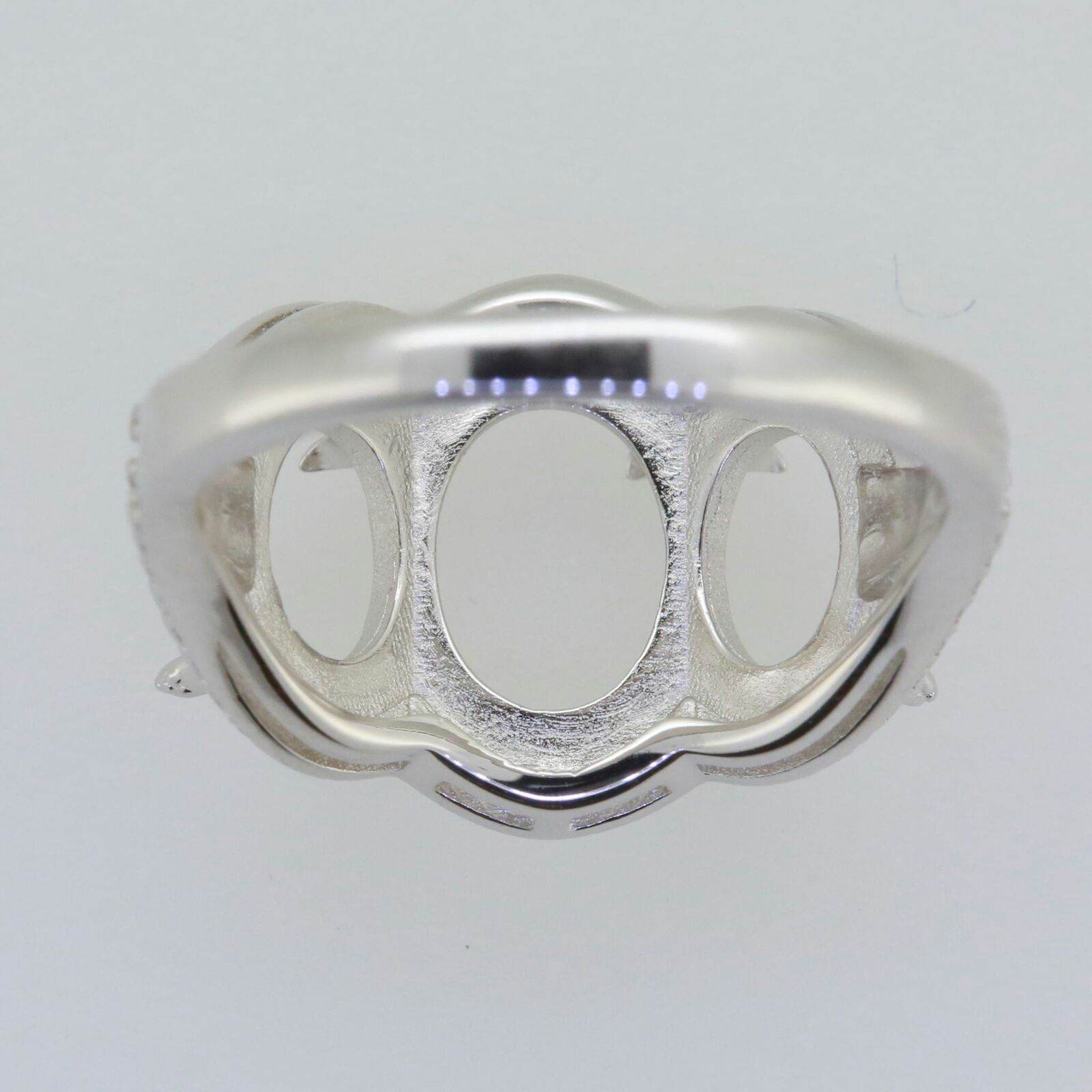 Platinum Semi Mount Ring Setting Oval OV 10X8mm 8x6mm 3 stones Solid Syzjewelry