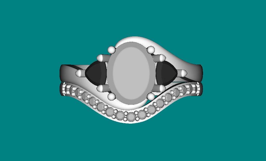 10K Gold Semi Mount Ring Setting Oval OV 9X7mm TRI 4X4mm Bypass Moissanite Accent DHJ