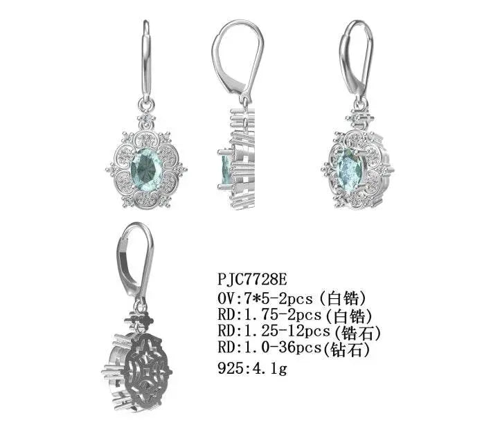 18K Gold Semi Mount Earrings Setting Oval OV 7X5mm with White Topaz Diamond Accent DHJ
