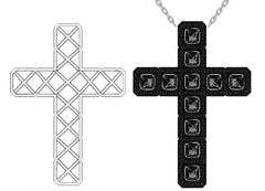 18K Gold Semi Mount Pendant Setting Emerald OCT 4X4mm Cross Theme Diamond Accent DHJ