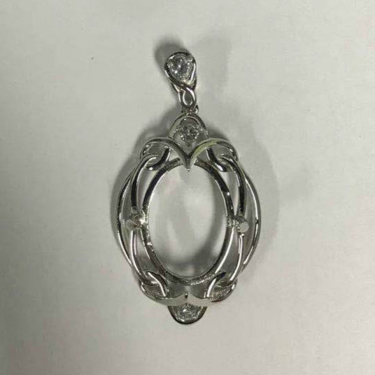 Platinum Semi Mount Pendant Setting Oval OV 18x13mm Cabochon Diamond Accent DHJ